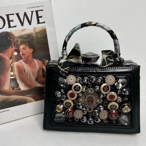 Luxe Crystal Button Box HandBag